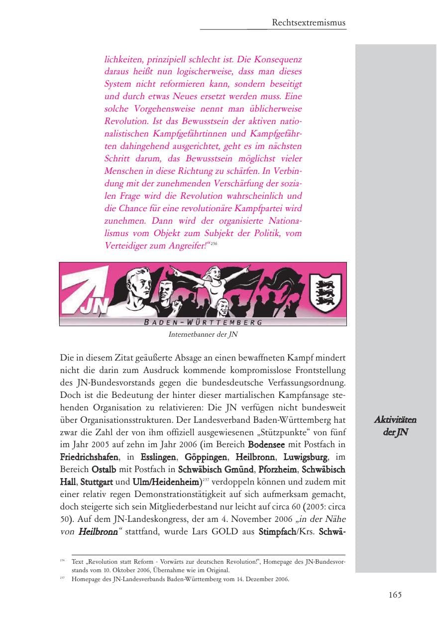 Seite 166 des Verfassungsschutzbericht 2006 Baden-Württemberg