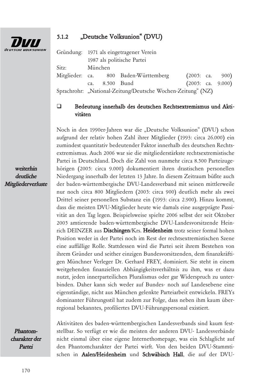 Seite 171 des Verfassungsschutzbericht 2006 Baden-Württemberg