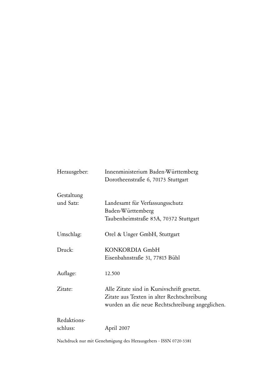 Seite 3 des Verfassungsschutzbericht 2006 Baden-Württemberg