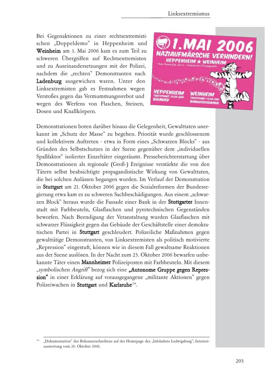 Seite 204 des Verfassungsschutzbericht 2006 Baden-Württemberg
