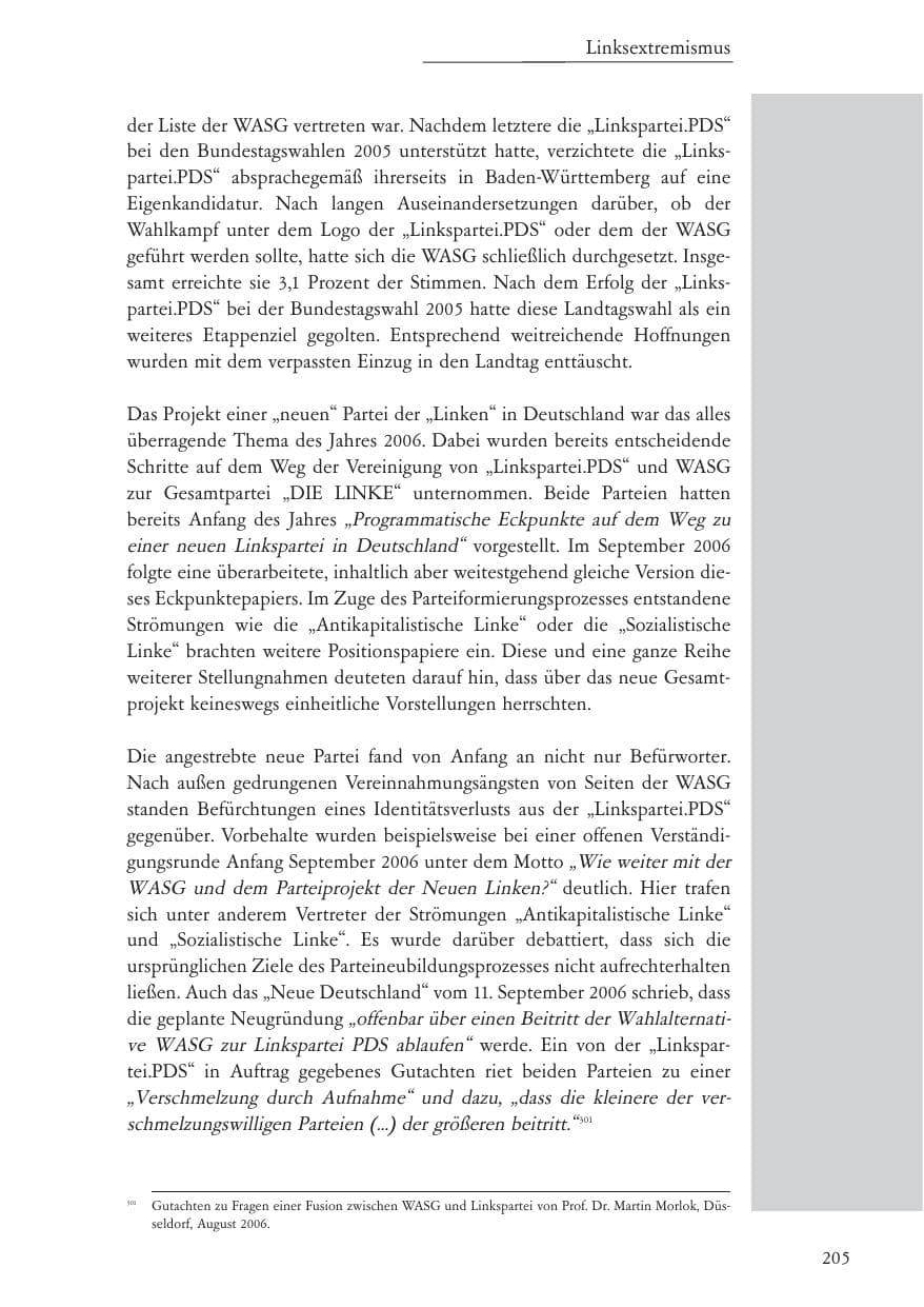 Seite 206 des Verfassungsschutzbericht 2006 Baden-Württemberg