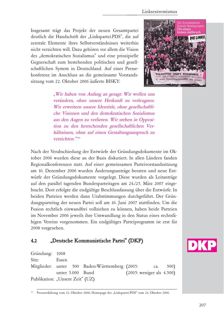 Seite 208 des Verfassungsschutzbericht 2006 Baden-Württemberg
