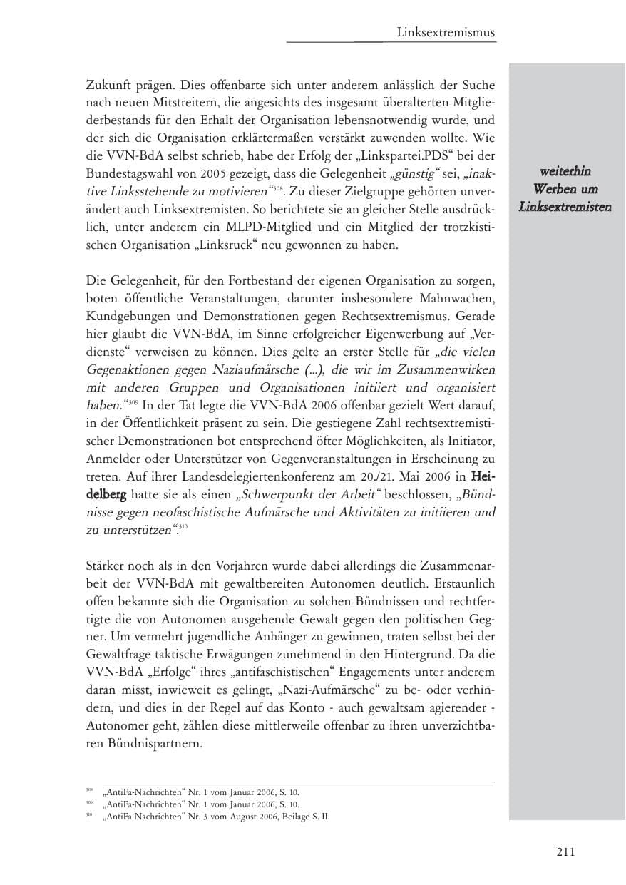 Seite 212 des Verfassungsschutzbericht 2006 Baden-Württemberg