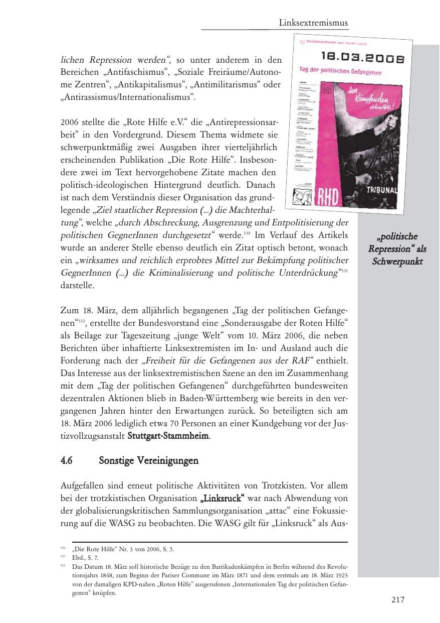 Seite 218 des Verfassungsschutzbericht 2006 Baden-Württemberg