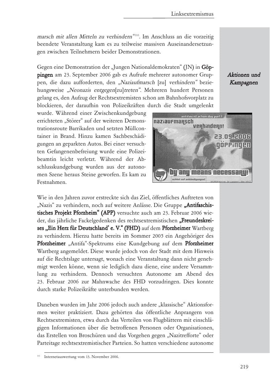 Seite 220 des Verfassungsschutzbericht 2006 Baden-Württemberg
