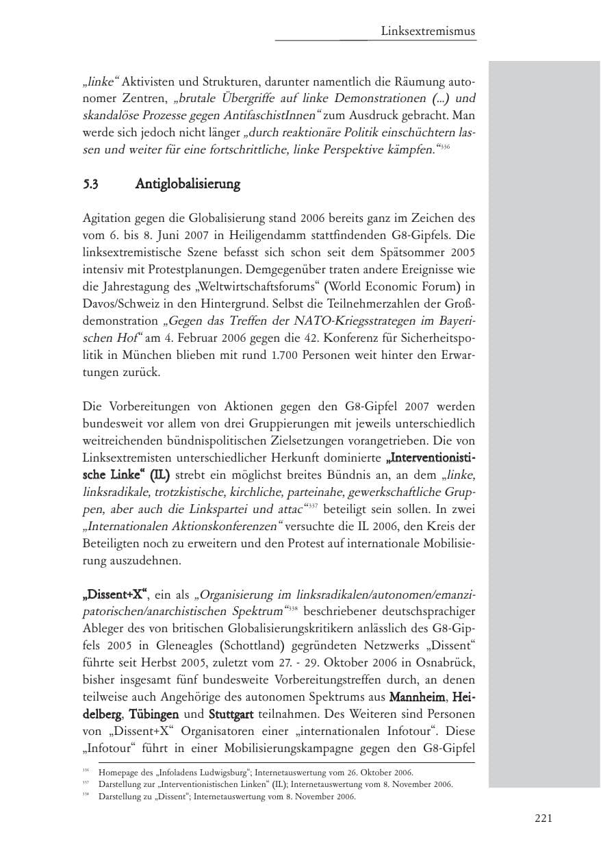 Seite 222 des Verfassungsschutzbericht 2006 Baden-Württemberg