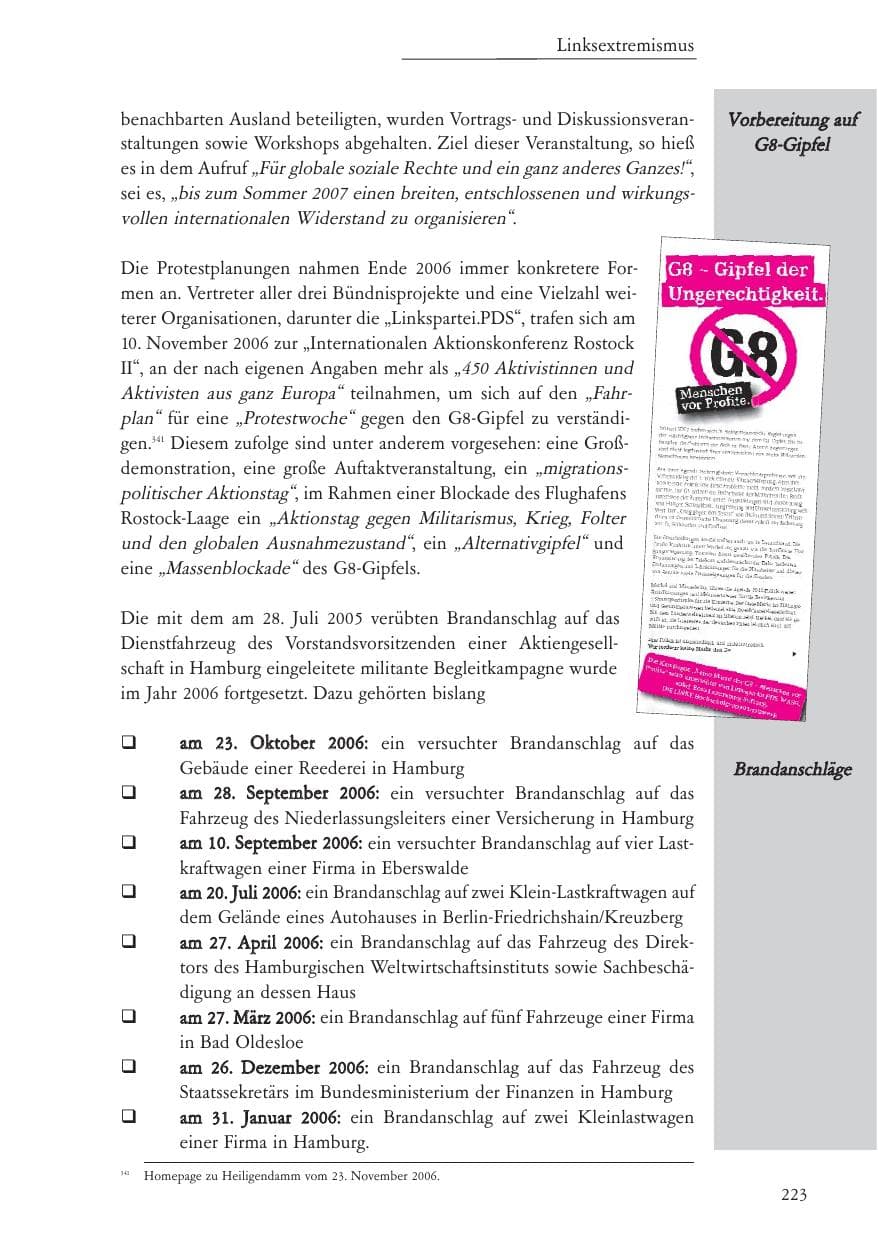 Seite 224 des Verfassungsschutzbericht 2006 Baden-Württemberg