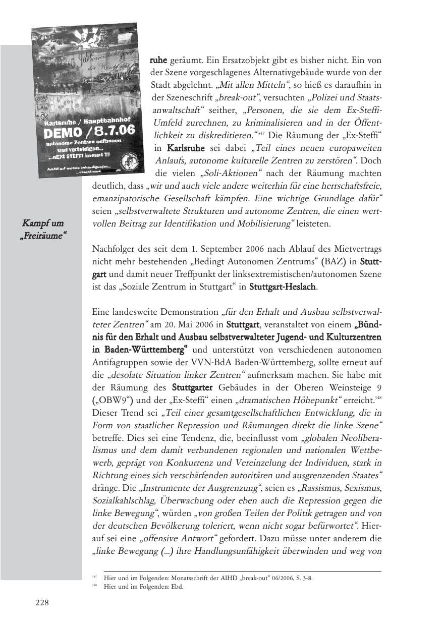 Seite 229 des Verfassungsschutzbericht 2006 Baden-Württemberg