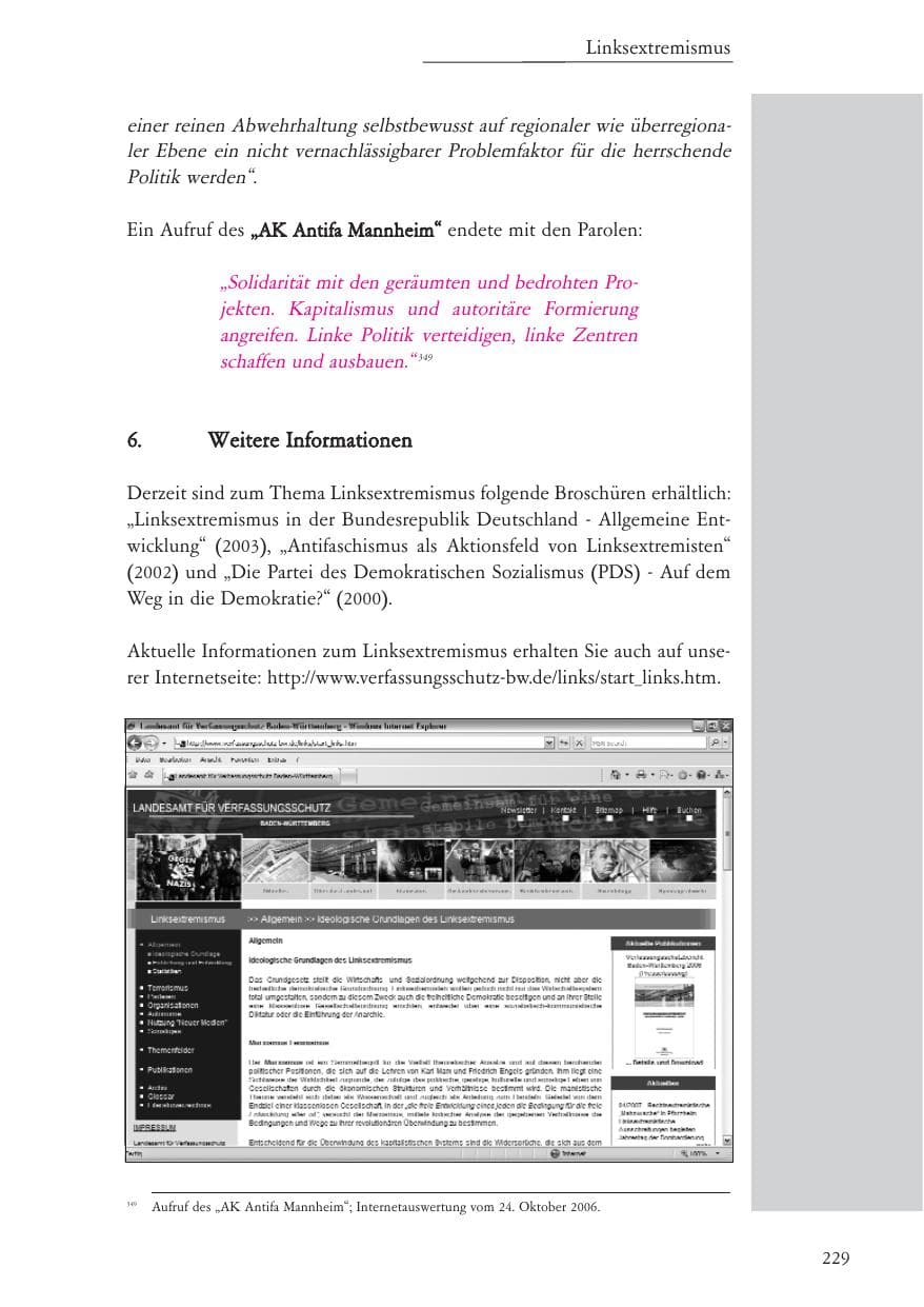 Seite 230 des Verfassungsschutzbericht 2006 Baden-Württemberg