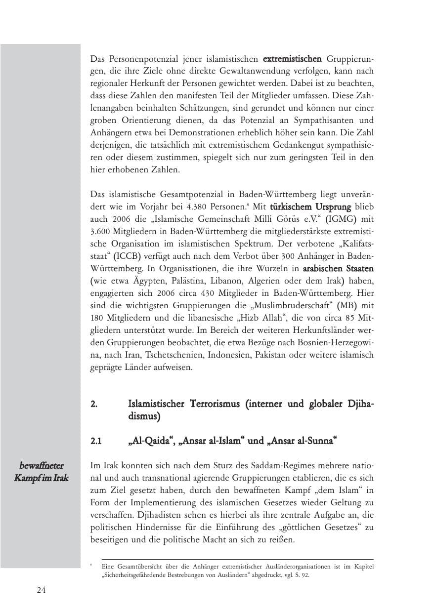 Seite 25 des Verfassungsschutzbericht 2006 Baden-Württemberg
