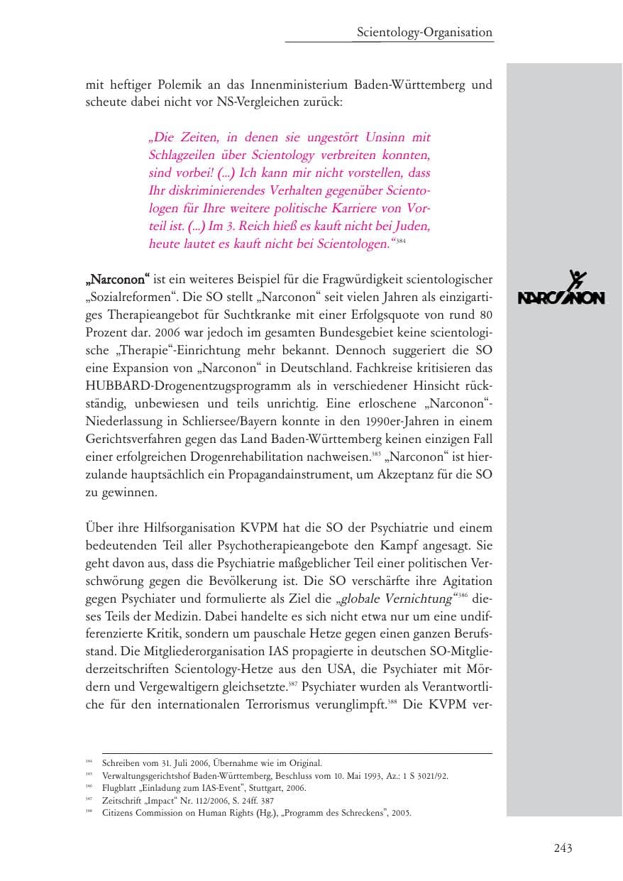 Seite 244 des Verfassungsschutzbericht 2006 Baden-Württemberg