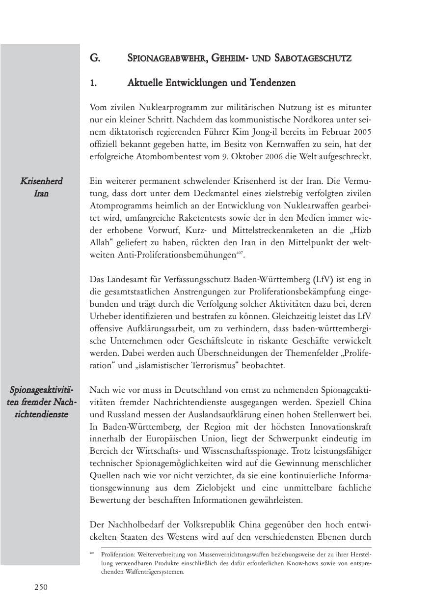 Seite 251 des Verfassungsschutzbericht 2006 Baden-Württemberg