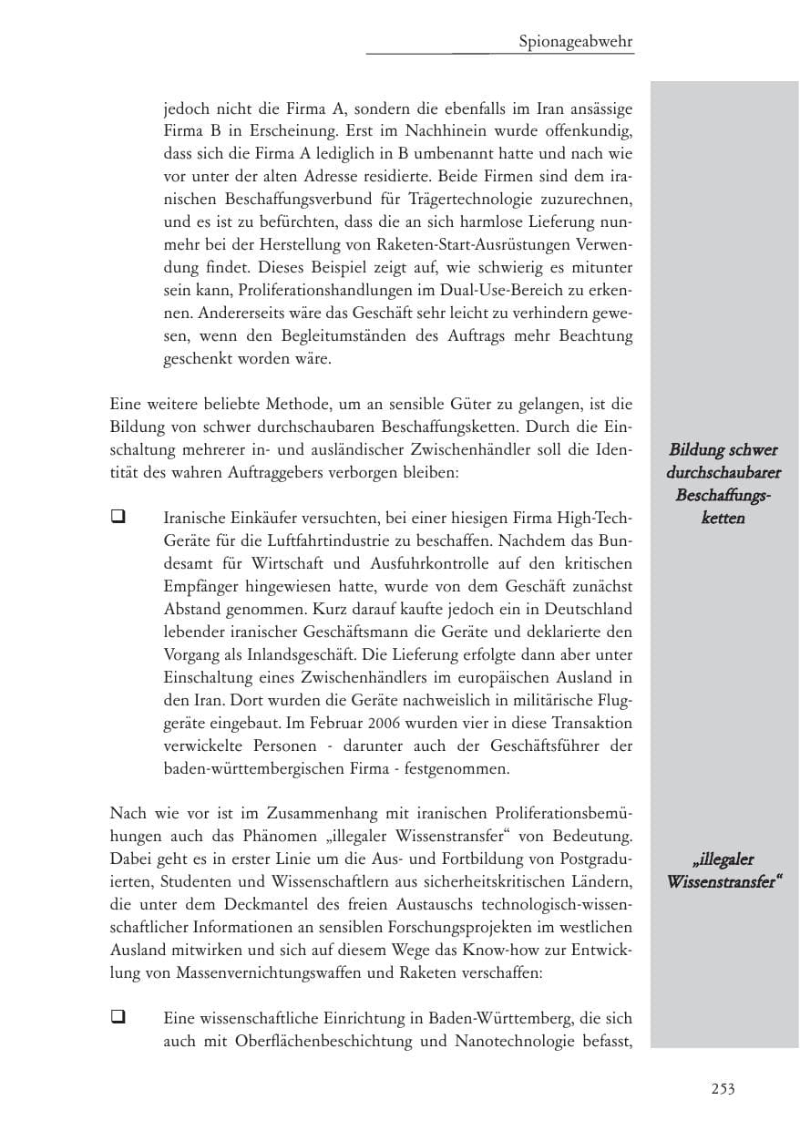 Seite 254 des Verfassungsschutzbericht 2006 Baden-Württemberg