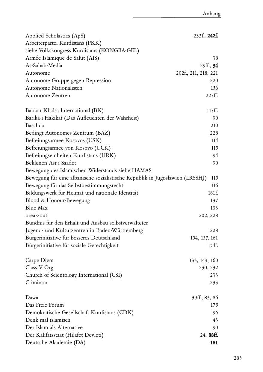 Seite 284 des Verfassungsschutzbericht 2006 Baden-Württemberg