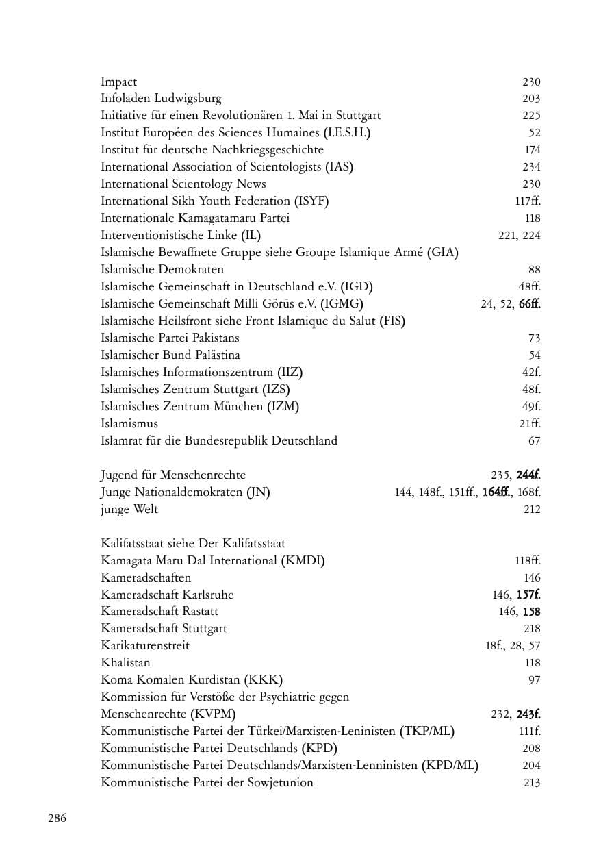 Seite 287 des Verfassungsschutzbericht 2006 Baden-Württemberg