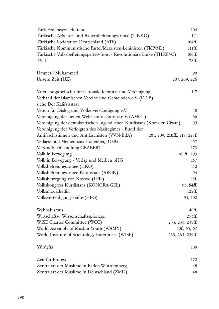 Seite 291 des Verfassungsschutzbericht 2006 Baden-Württemberg