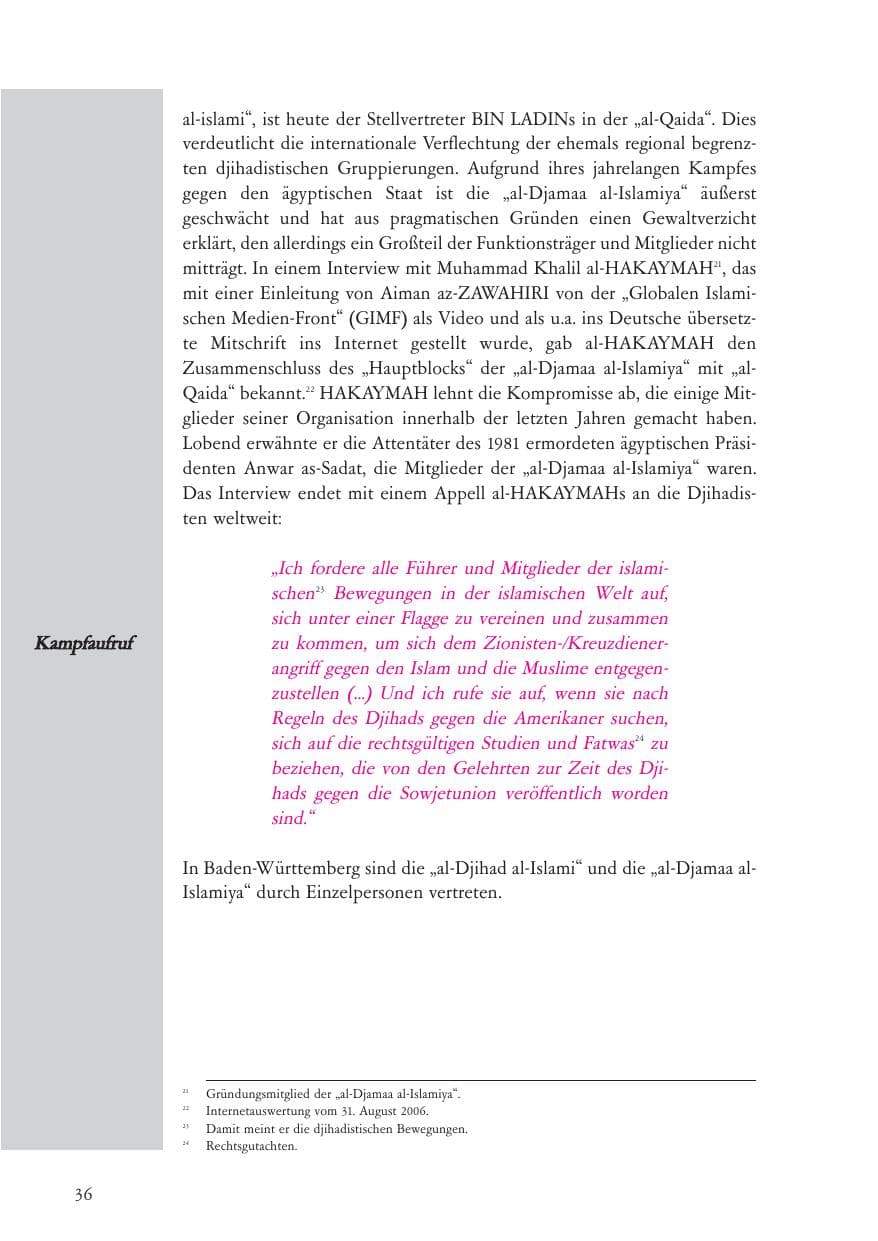Seite 37 des Verfassungsschutzbericht 2006 Baden-Württemberg