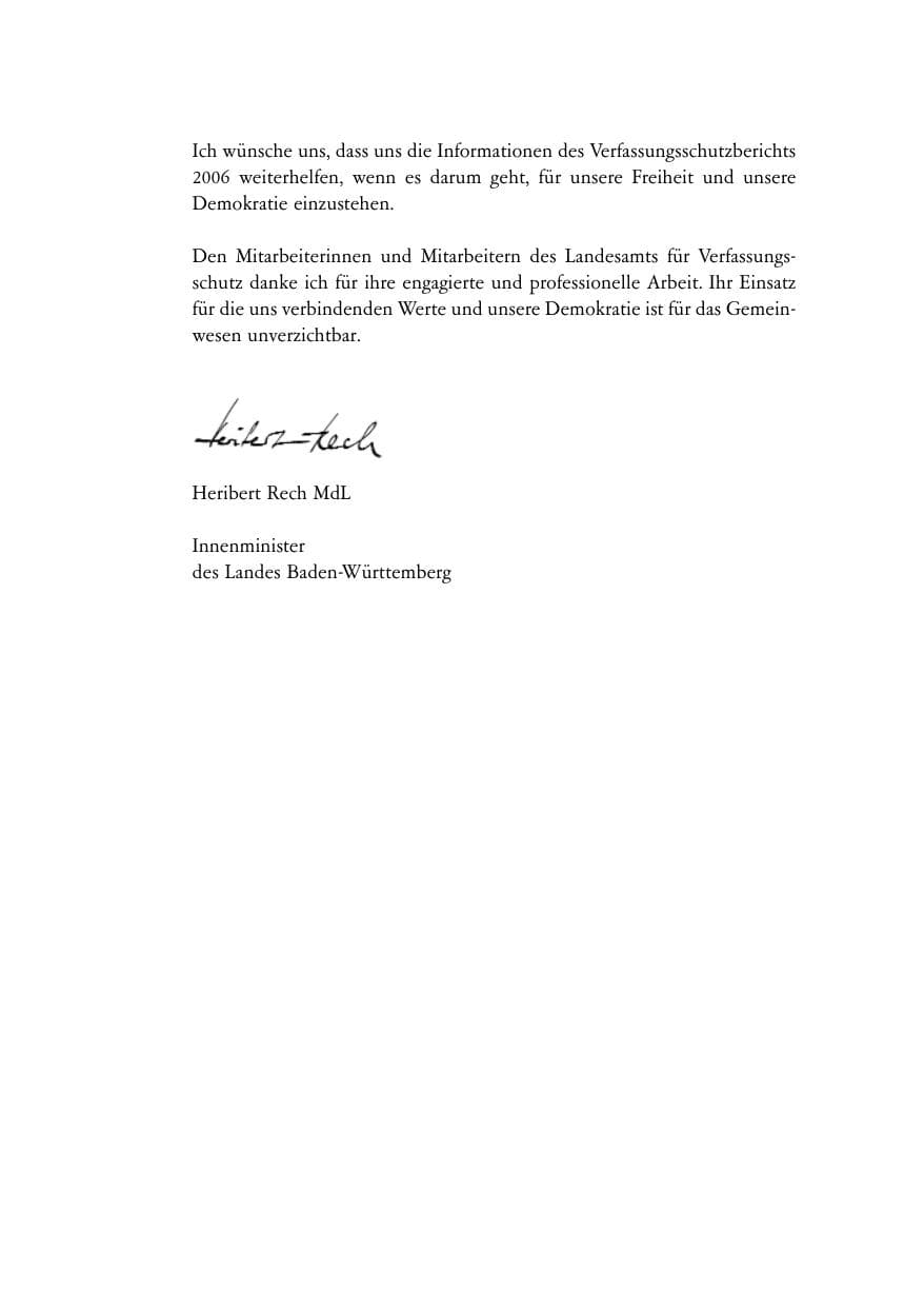 Seite 5 des Verfassungsschutzbericht 2006 Baden-Württemberg