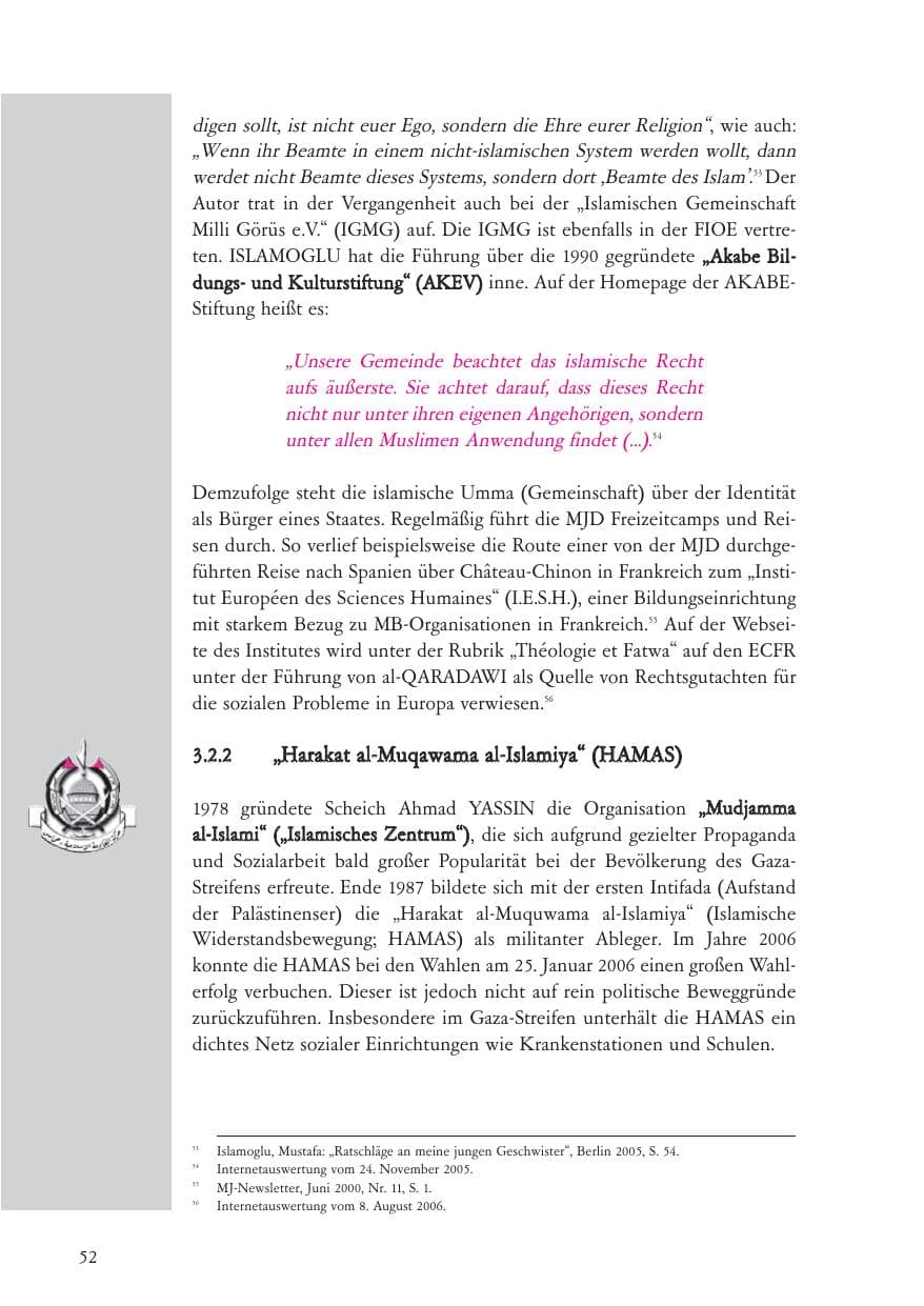 Seite 53 des Verfassungsschutzbericht 2006 Baden-Württemberg