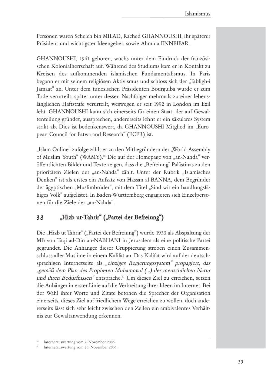 Seite 56 des Verfassungsschutzbericht 2006 Baden-Württemberg