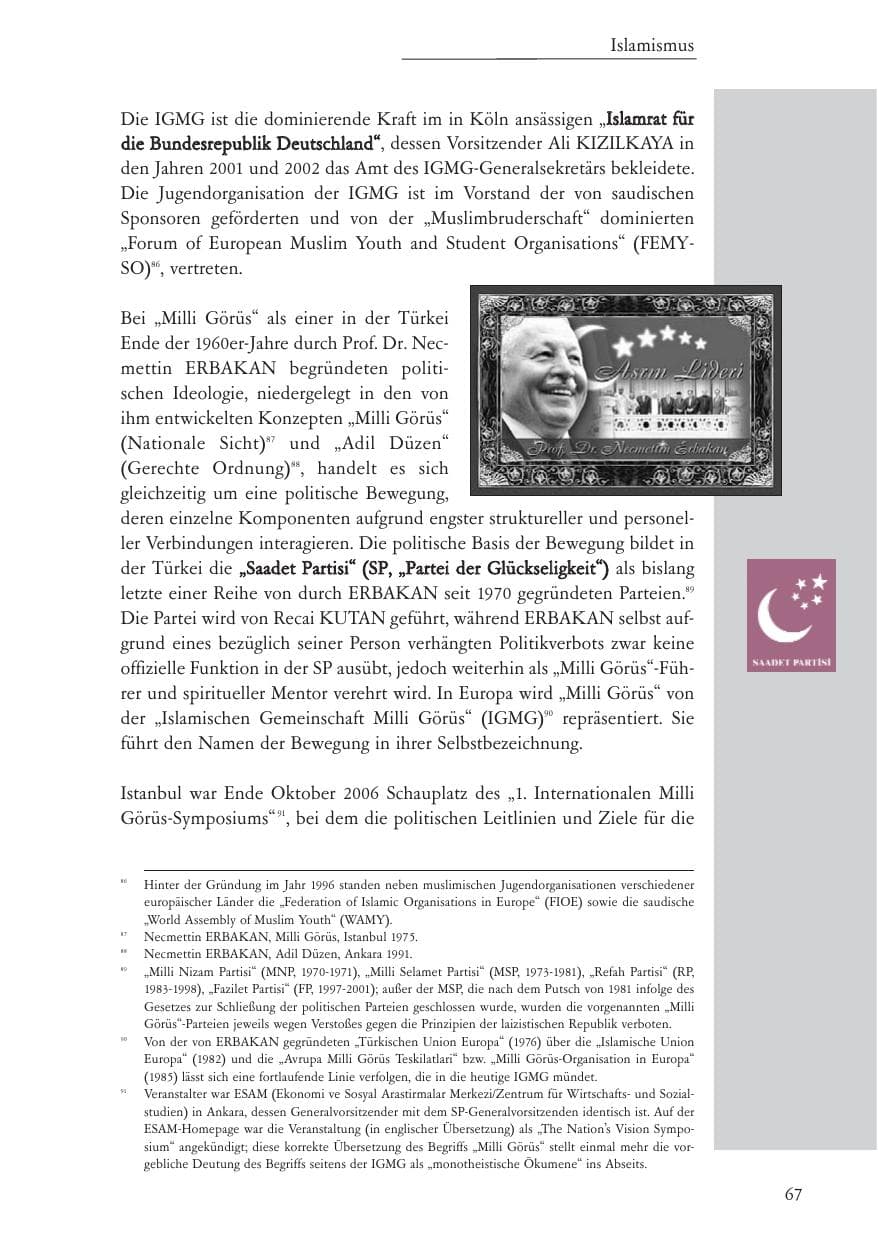 Seite 68 des Verfassungsschutzbericht 2006 Baden-Württemberg