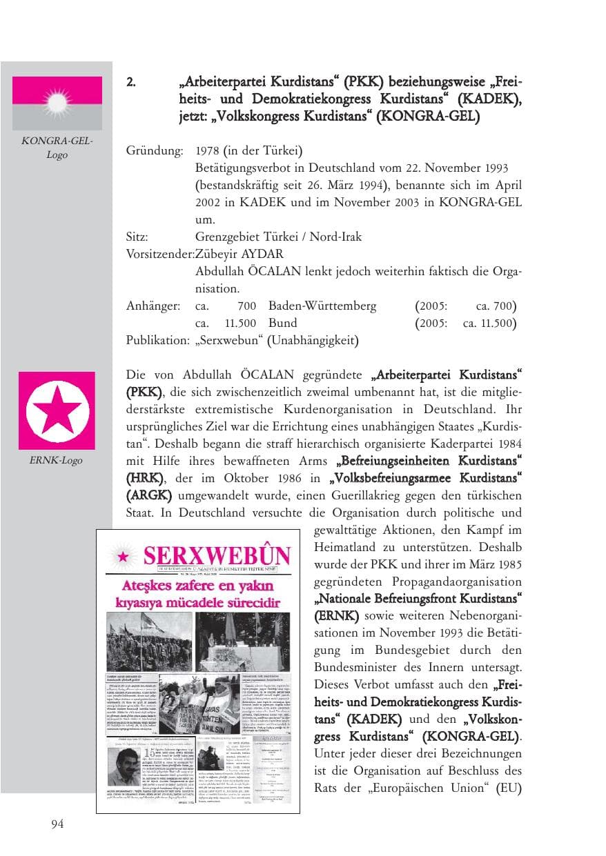 Seite 95 des Verfassungsschutzbericht 2006 Baden-Württemberg