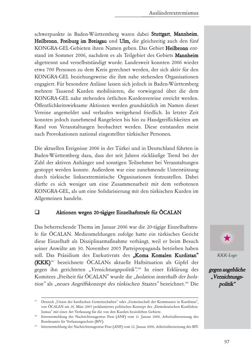Seite 98 des Verfassungsschutzbericht 2006 Baden-Württemberg