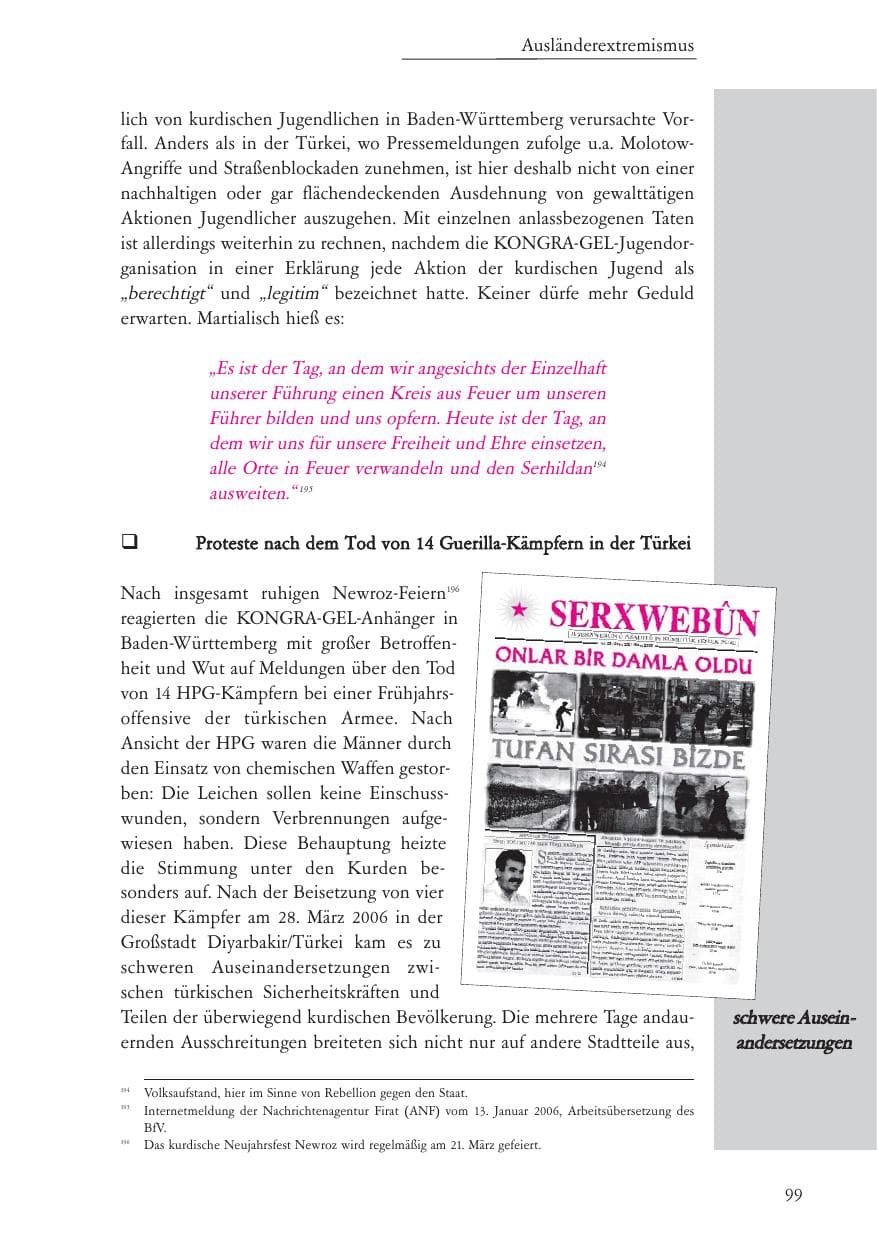 Seite 100 des Verfassungsschutzbericht 2006 Baden-Württemberg