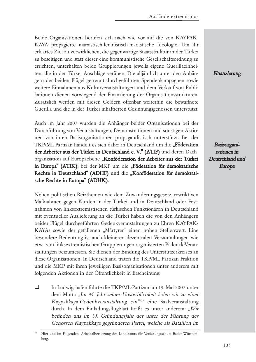 Seite 104 des Verfassungsschutzbericht 2007 Baden-Württemberg