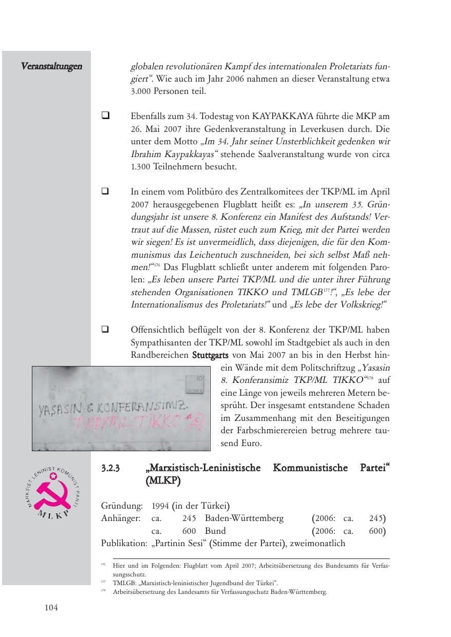 Seite 105 des Verfassungsschutzbericht 2007 Baden-Württemberg
