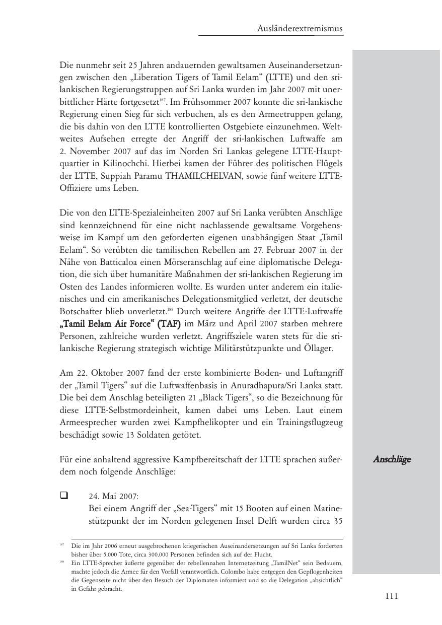 Seite 112 des Verfassungsschutzbericht 2007 Baden-Württemberg