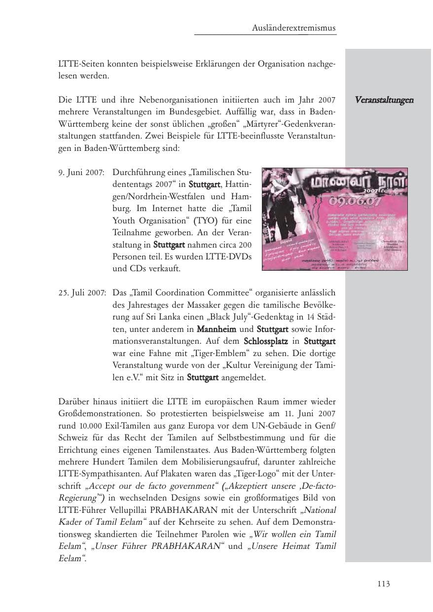 Seite 114 des Verfassungsschutzbericht 2007 Baden-Württemberg