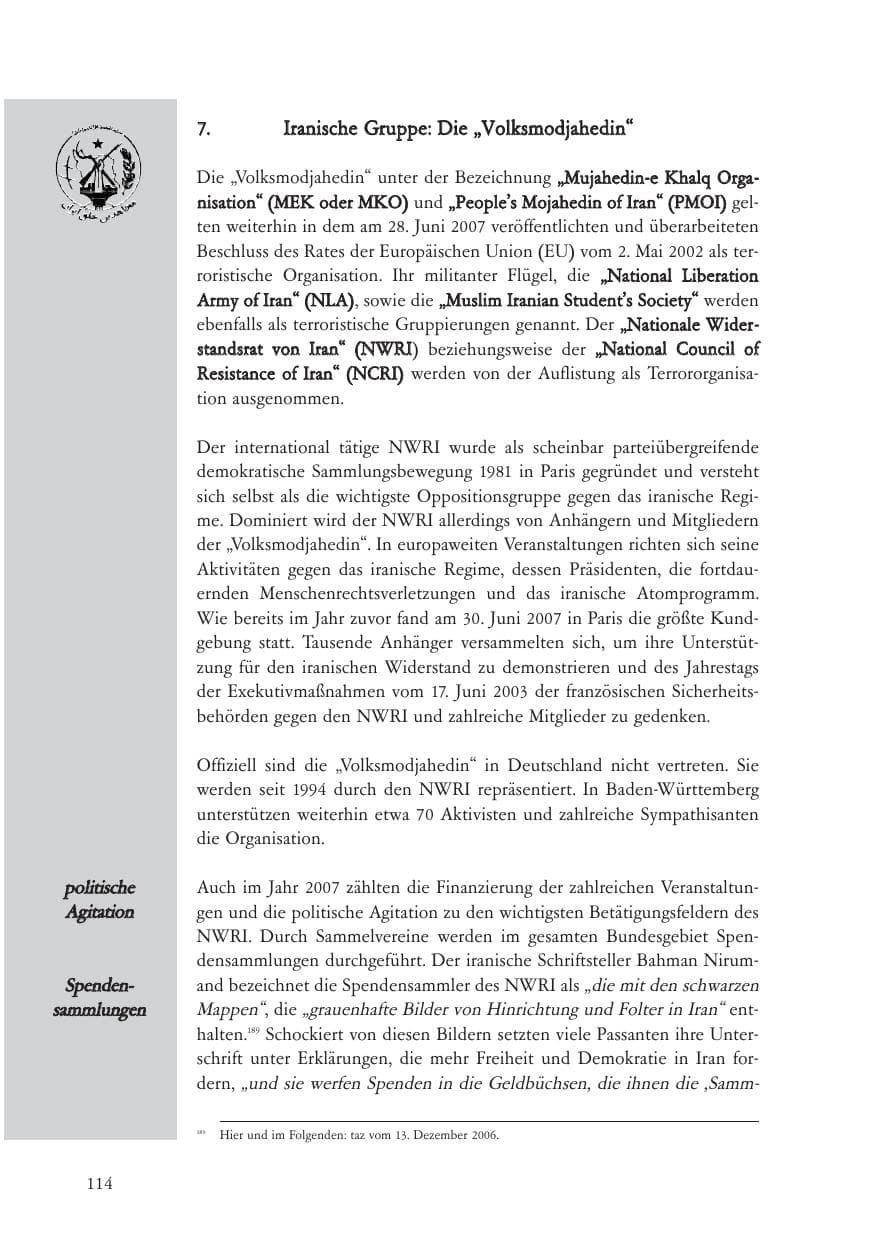 Seite 115 des Verfassungsschutzbericht 2007 Baden-Württemberg