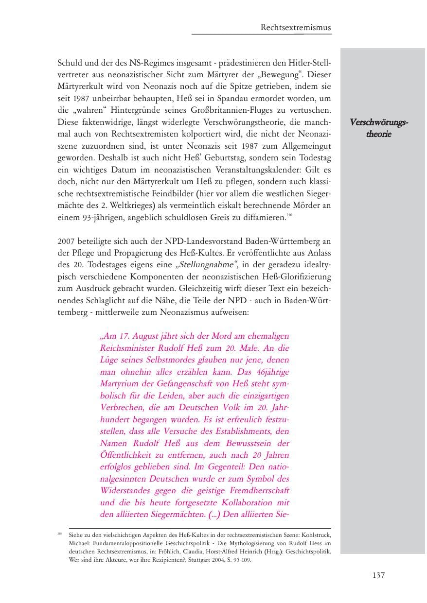 Seite 138 des Verfassungsschutzbericht 2007 Baden-Württemberg