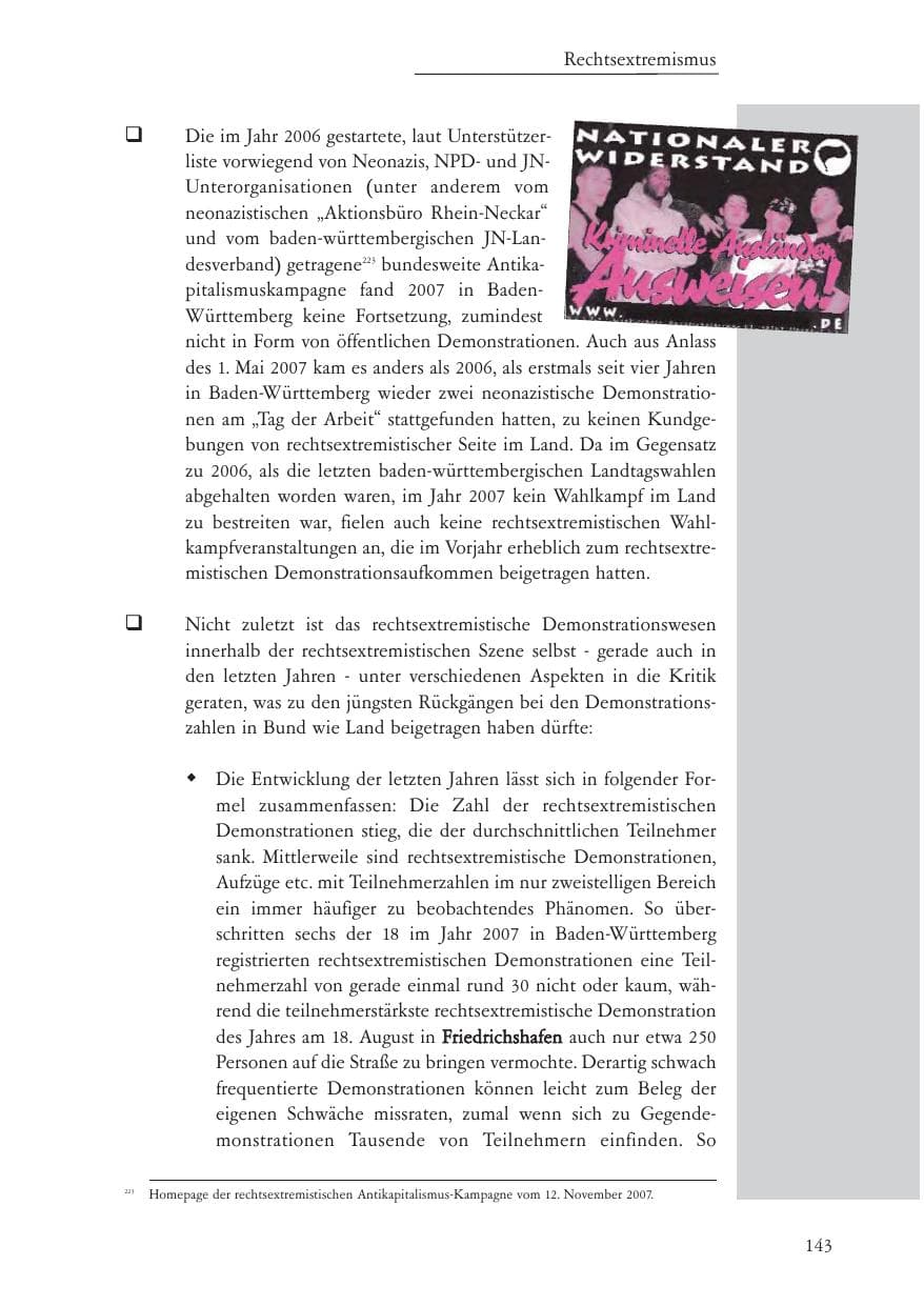 Seite 144 des Verfassungsschutzbericht 2007 Baden-Württemberg