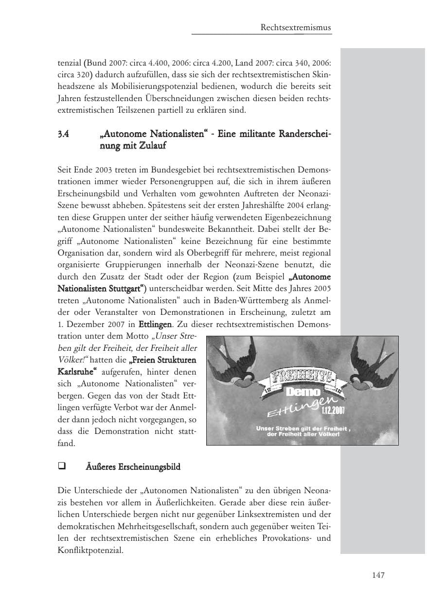 Seite 148 des Verfassungsschutzbericht 2007 Baden-Württemberg