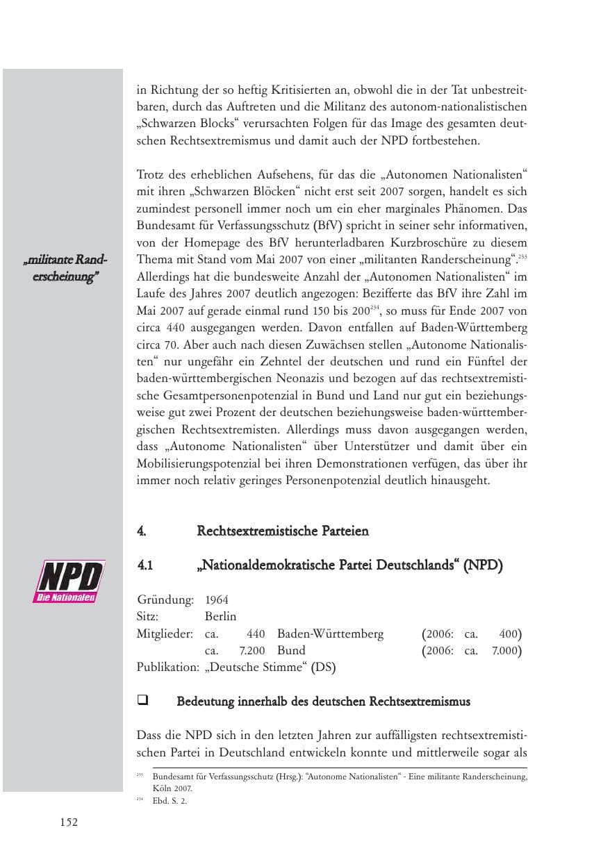 Seite 153 des Verfassungsschutzbericht 2007 Baden-Württemberg