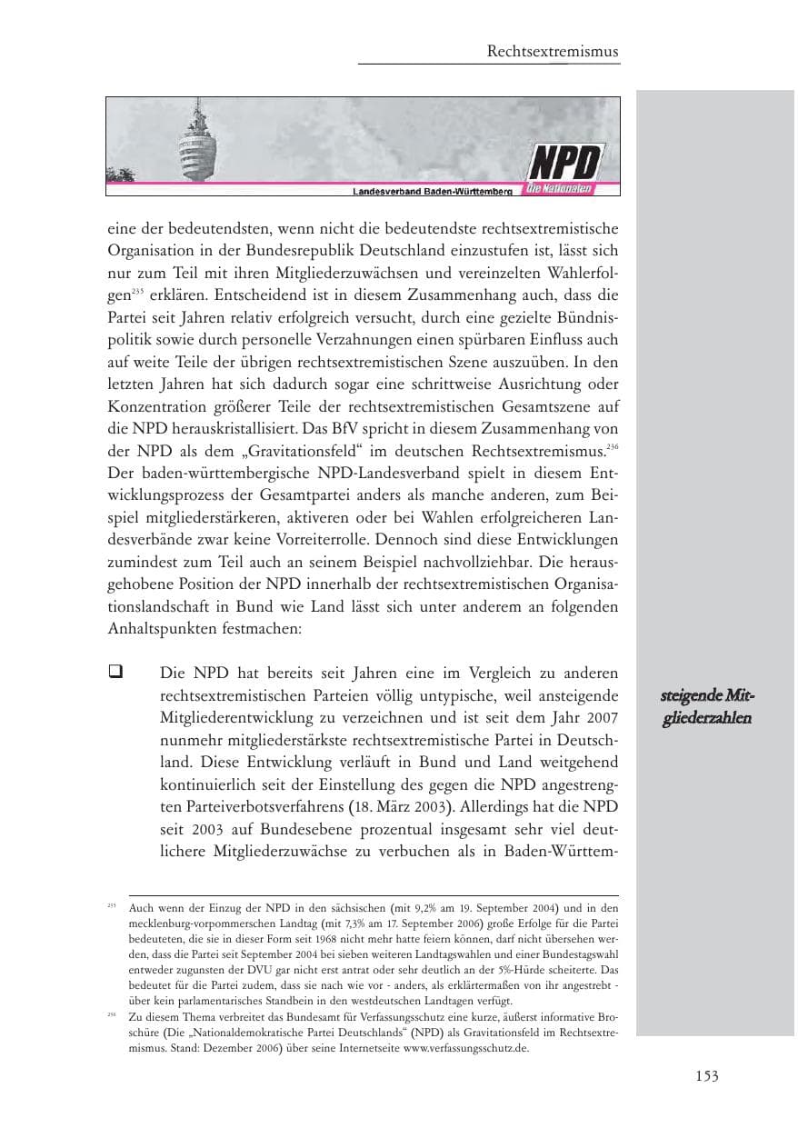 Seite 154 des Verfassungsschutzbericht 2007 Baden-Württemberg