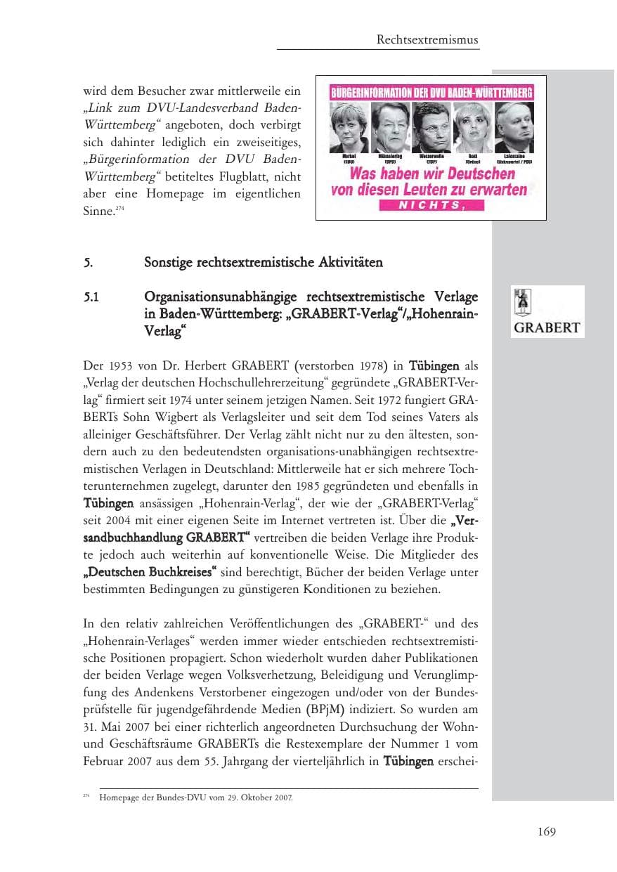 Seite 170 des Verfassungsschutzbericht 2007 Baden-Württemberg