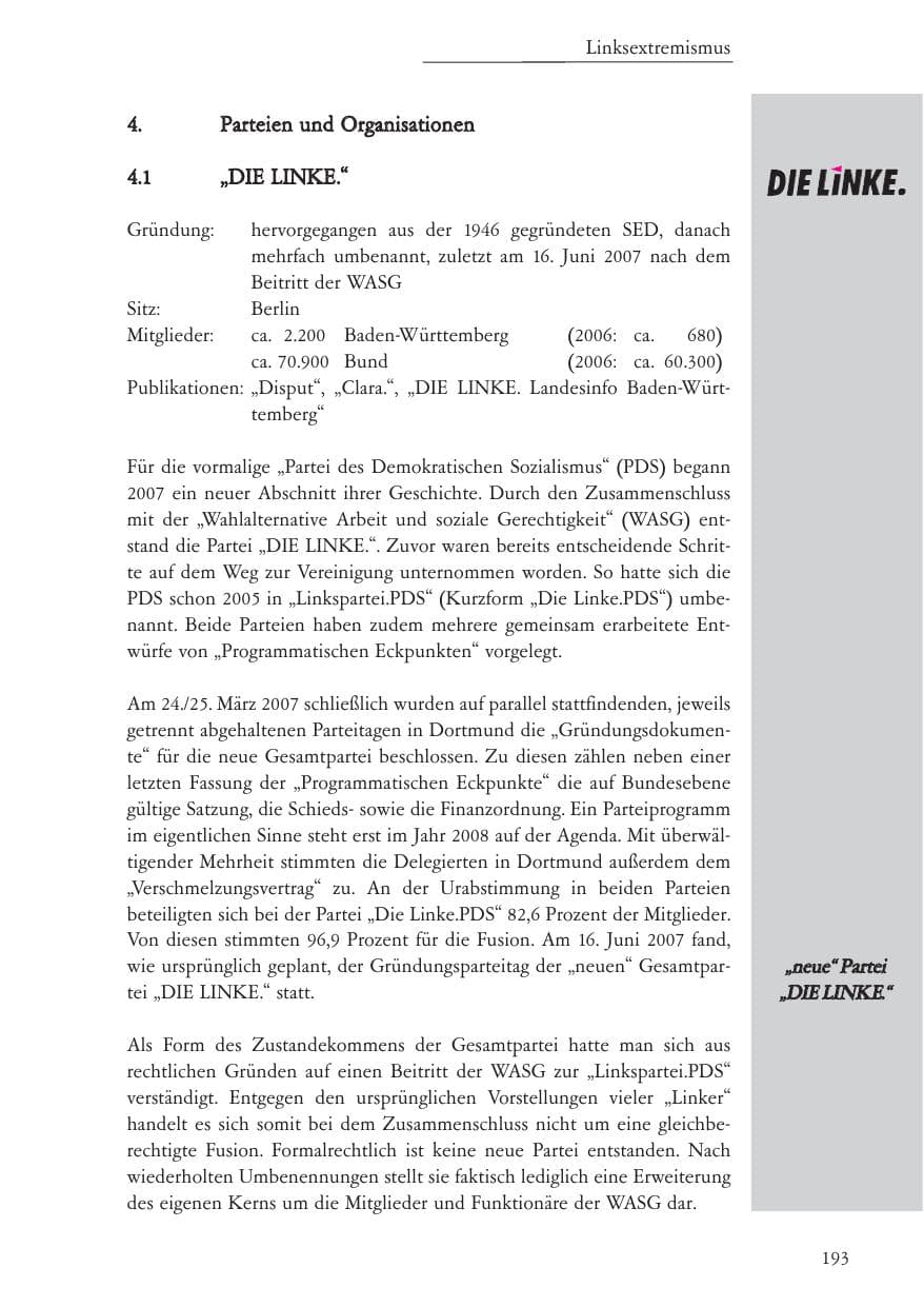 Seite 194 des Verfassungsschutzbericht 2007 Baden-Württemberg