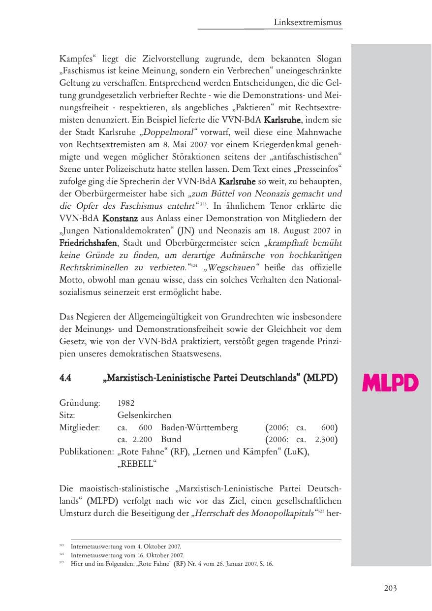 Seite 204 des Verfassungsschutzbericht 2007 Baden-Württemberg