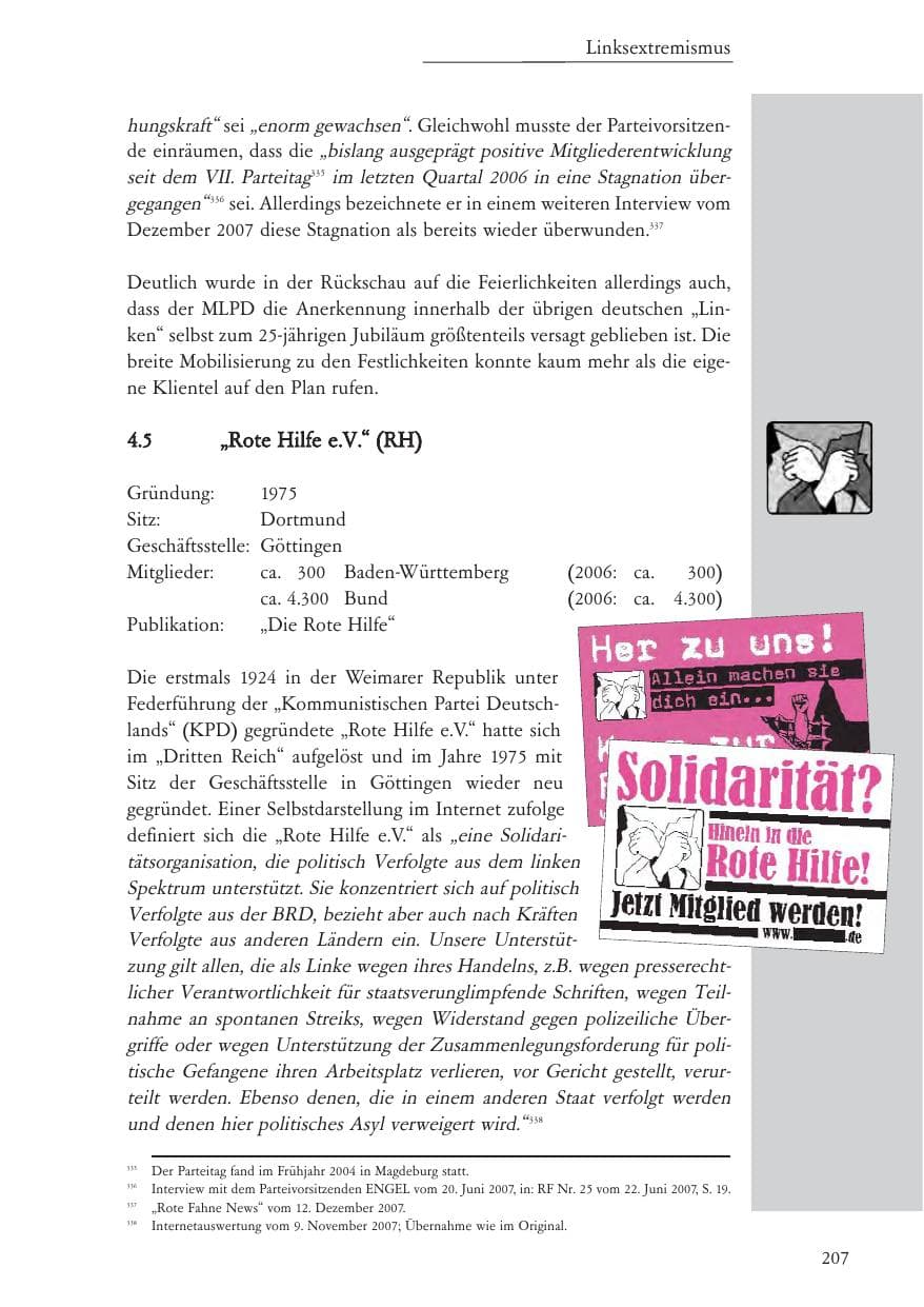 Seite 208 des Verfassungsschutzbericht 2007 Baden-Württemberg