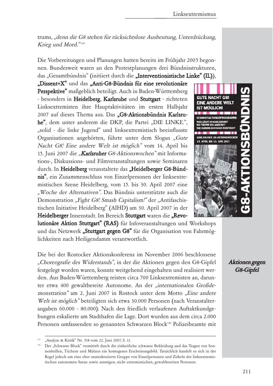 Seite 212 des Verfassungsschutzbericht 2007 Baden-Württemberg