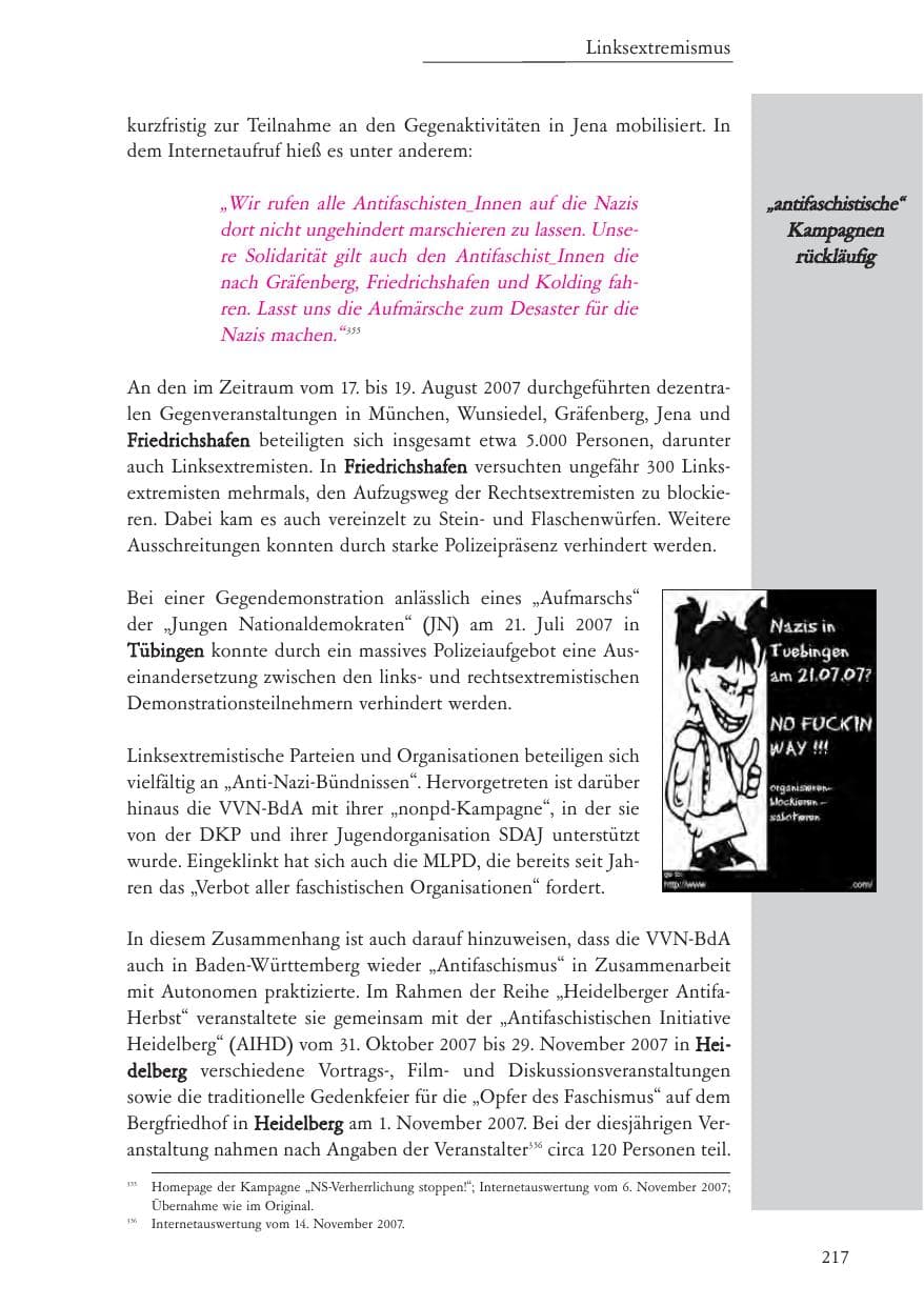 Seite 218 des Verfassungsschutzbericht 2007 Baden-Württemberg