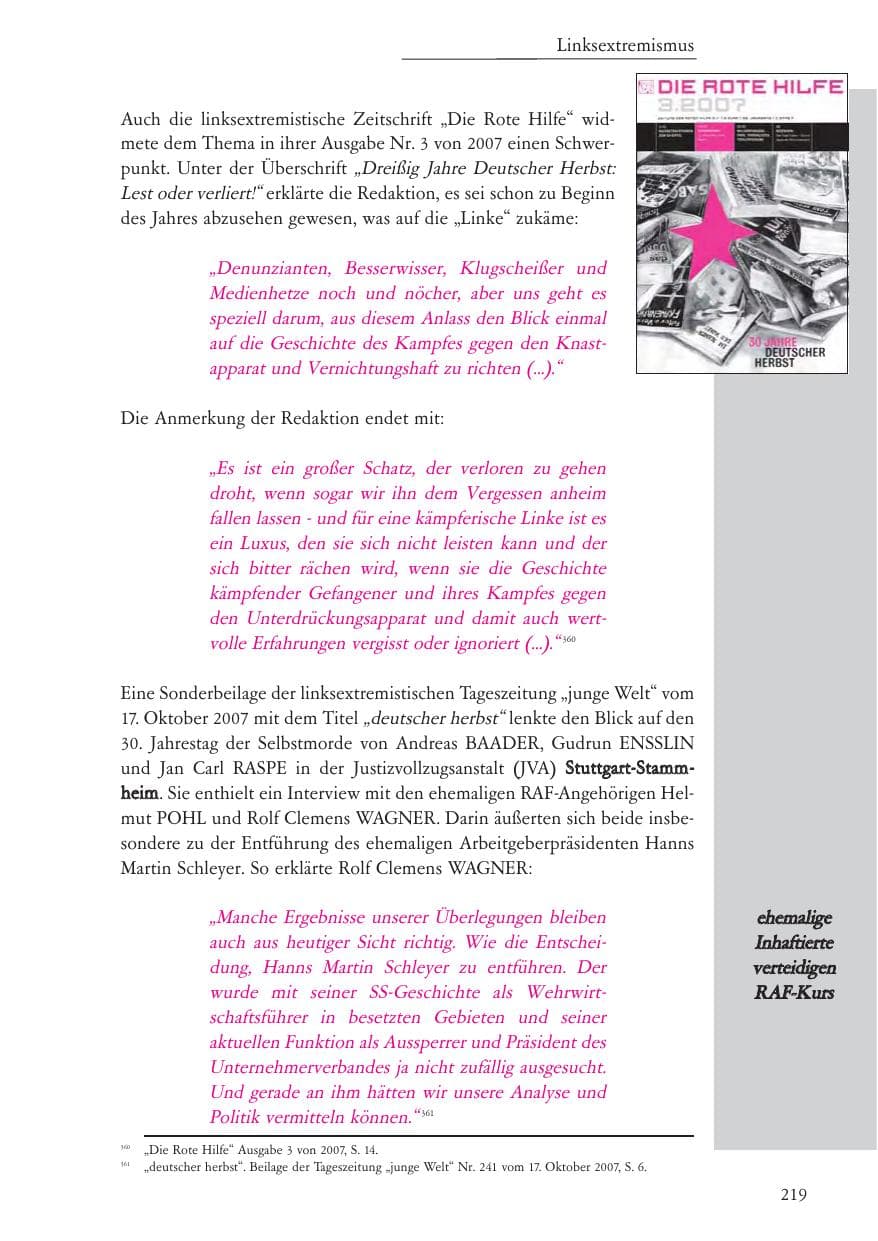 Seite 220 des Verfassungsschutzbericht 2007 Baden-Württemberg