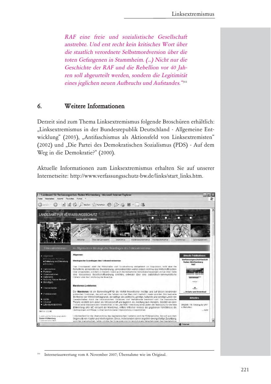Seite 222 des Verfassungsschutzbericht 2007 Baden-Württemberg
