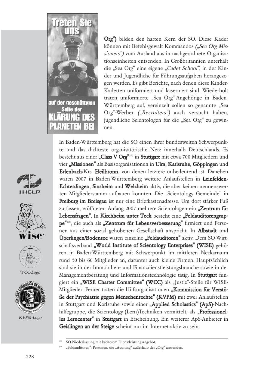 Seite 229 des Verfassungsschutzbericht 2007 Baden-Württemberg