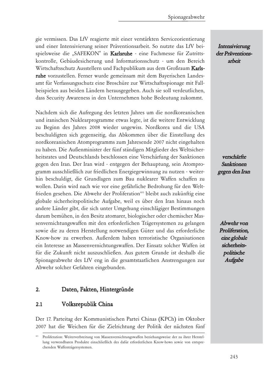 Seite 244 des Verfassungsschutzbericht 2007 Baden-Württemberg