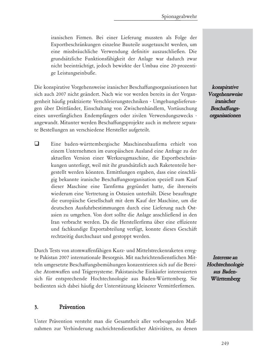 Seite 250 des Verfassungsschutzbericht 2007 Baden-Württemberg
