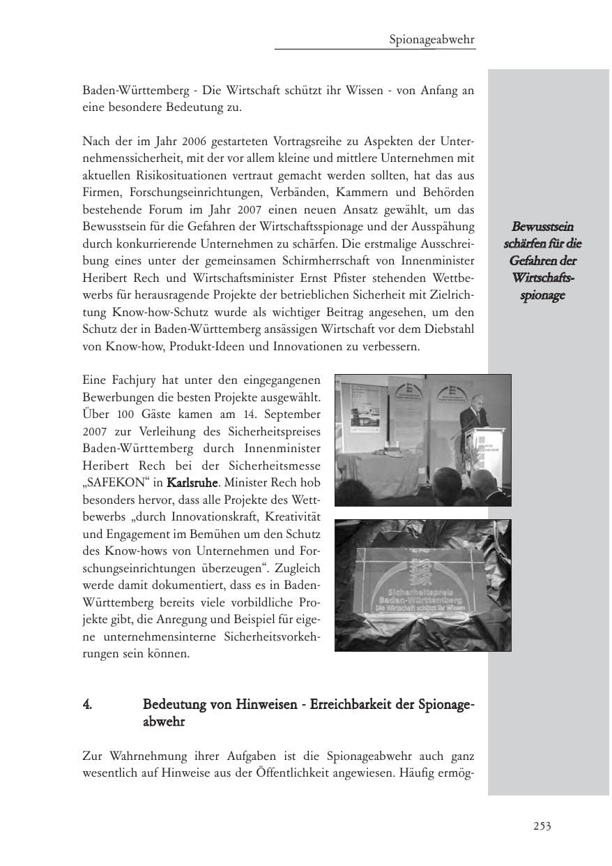 Seite 254 des Verfassungsschutzbericht 2007 Baden-Württemberg